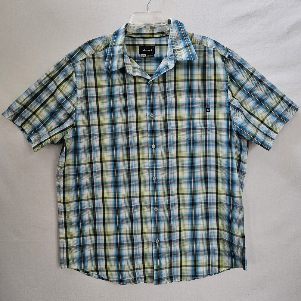 MARMOT Mens XLT Shirt Madras Plaid Short‎ Sleeve Outdoor Button Up Hiking Shirt